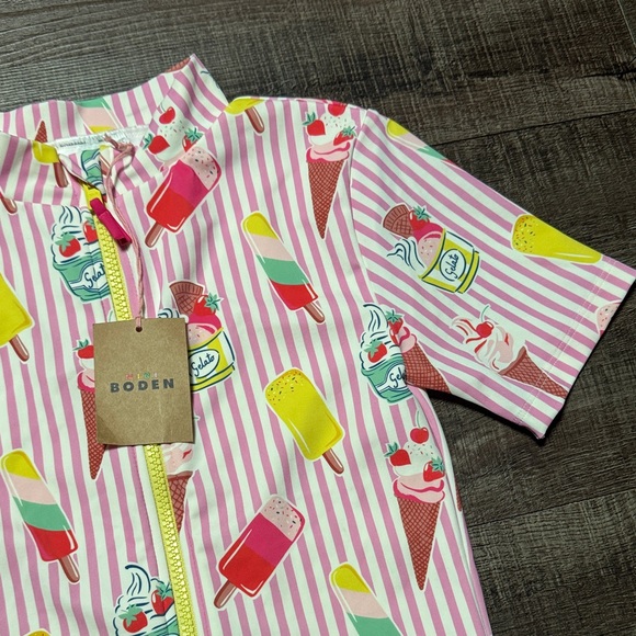 Mini Boden Pink Striped Ice Cream Swimsuit - Picture 3 of 9